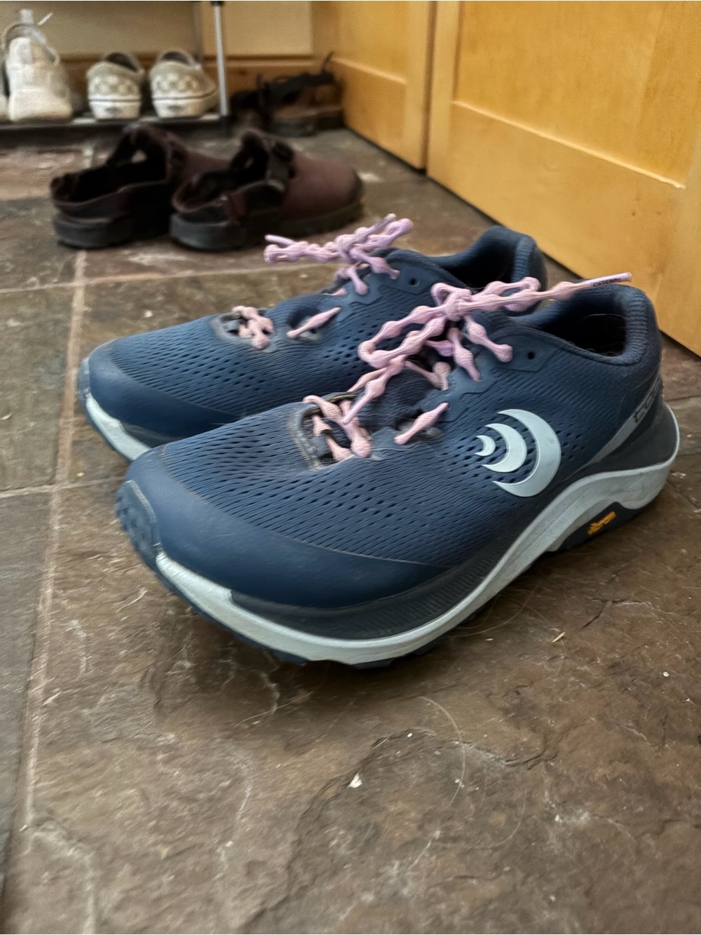 Women's Navy Running Shoes with Pale Pink Laces